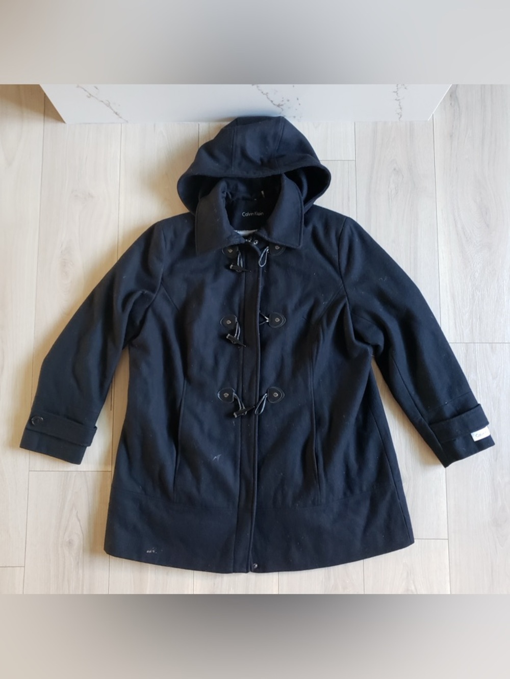 Calvin Klein‎ Black Hooded Toggle Peacoat